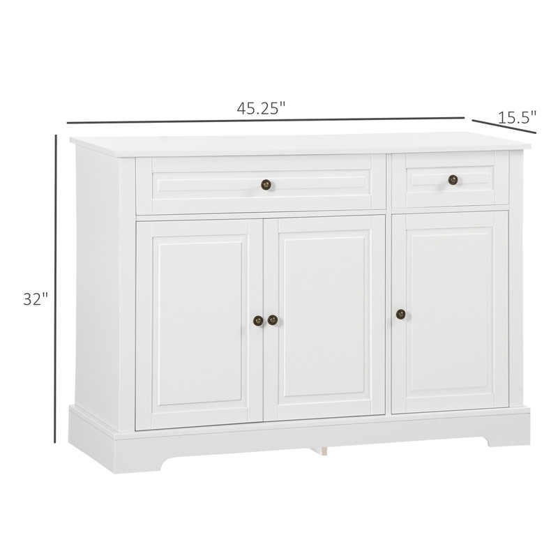 45" Modern Sideboard Buffet Cabinet 2 Drawers Adjustable Shelves White gallery