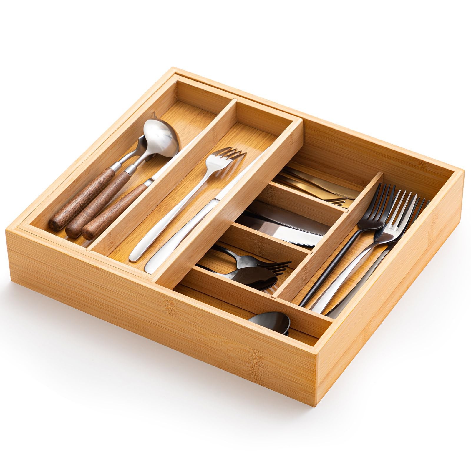 Fiwochic Double Bamboo Kitchen Drawer Organizer, 2-tier Utensil Deep Drawer... gallery
