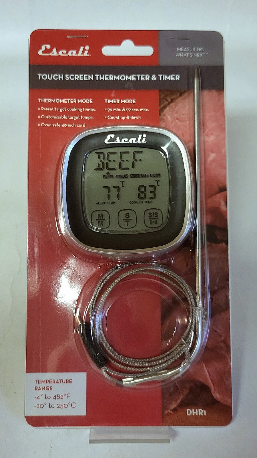 Escali Touch Screen Thermometer & Timer Stainless Steel Probe LCD Display NEW gallery