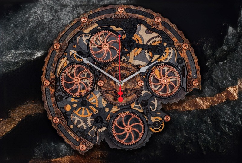 Automaton Bite 1682 "Underwater" Rust Nautical Wall Clock Moving Gears Loft Art gallery