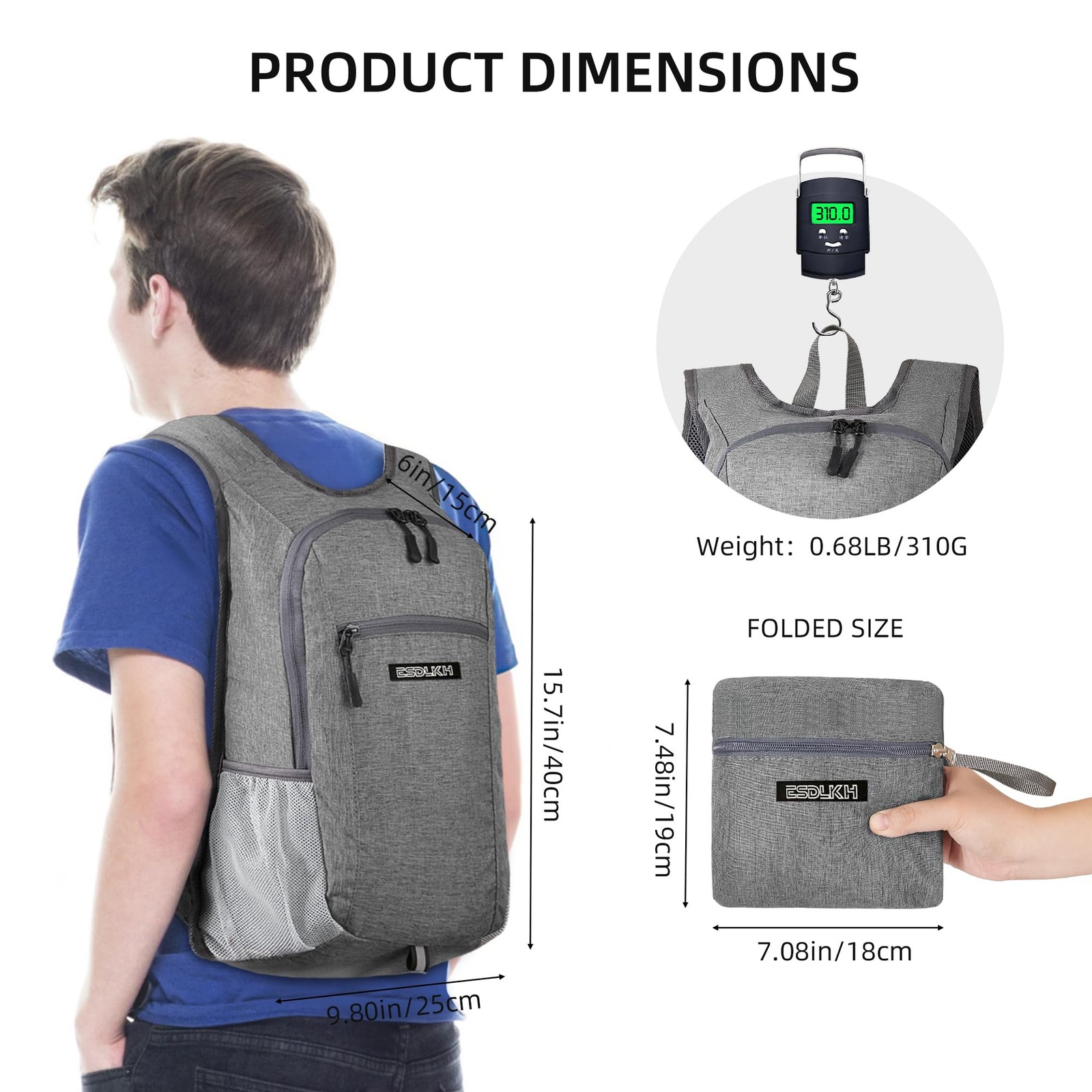 Small Hiking Backpack with Detachable Front Holder, Foldable Packable Back pa... 4