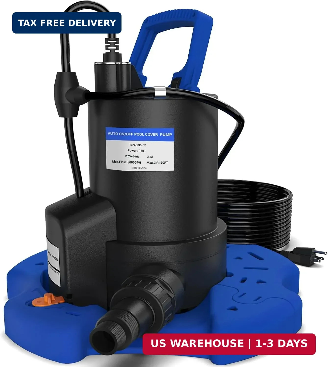 Automatic Pool Cover Pump - 1 HP 5000 GPH Submersible Water Pump with Check Valv gallery