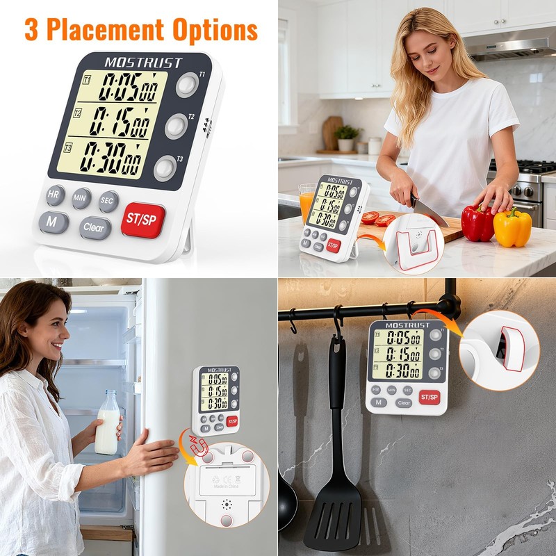 MOSTRUST Digital Dual Kitchen Timer, 3 Channels Countdown Triple Timer for Co... gallery