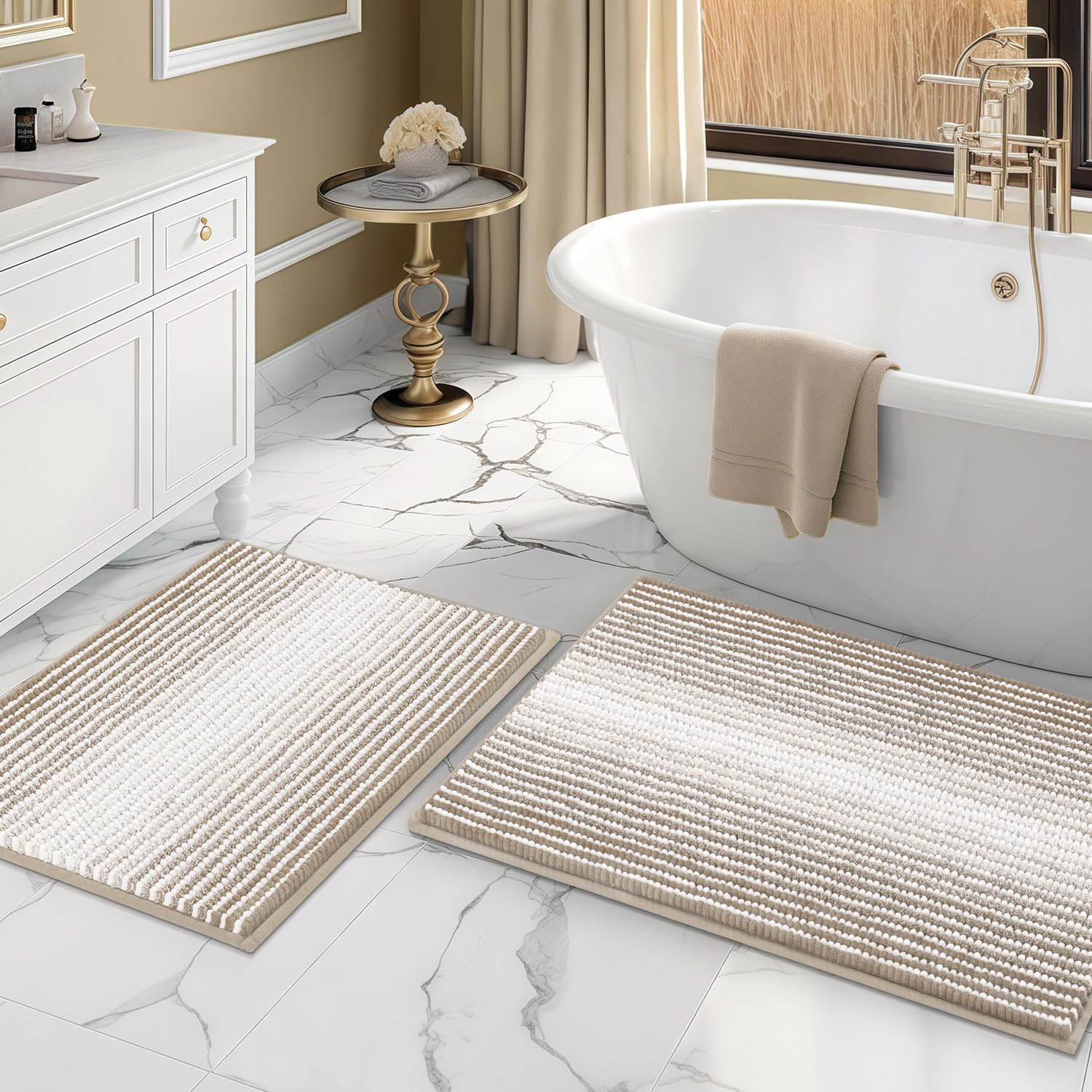 Bathroom Rugs and Mats Sets, 2 Piece Thick Absorbent Chenille Bath Mat Rug Set gallery