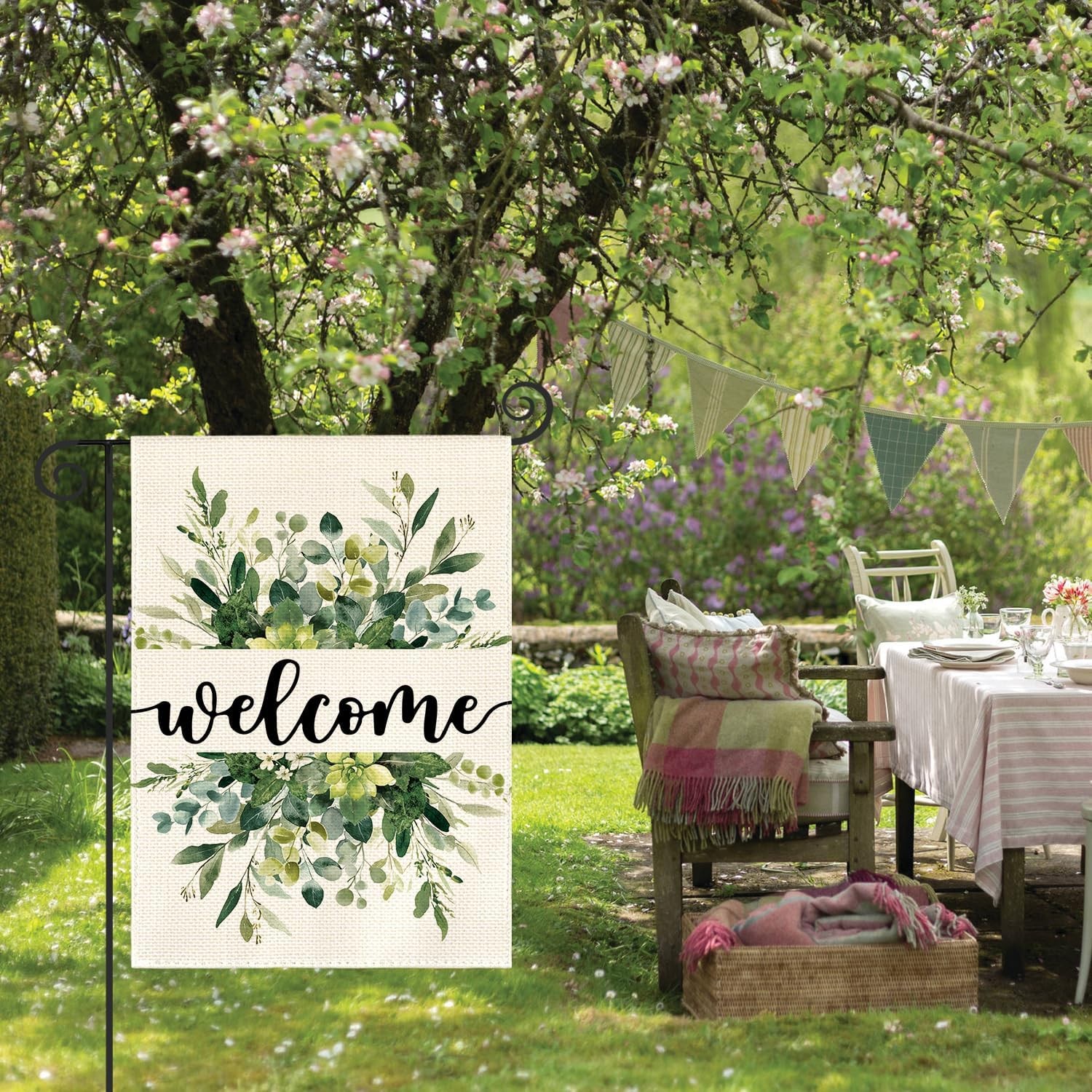AVOIN Spring Summer Floral Welcome Garden Flag 12x18in Double Sided Eucalyptus gallery