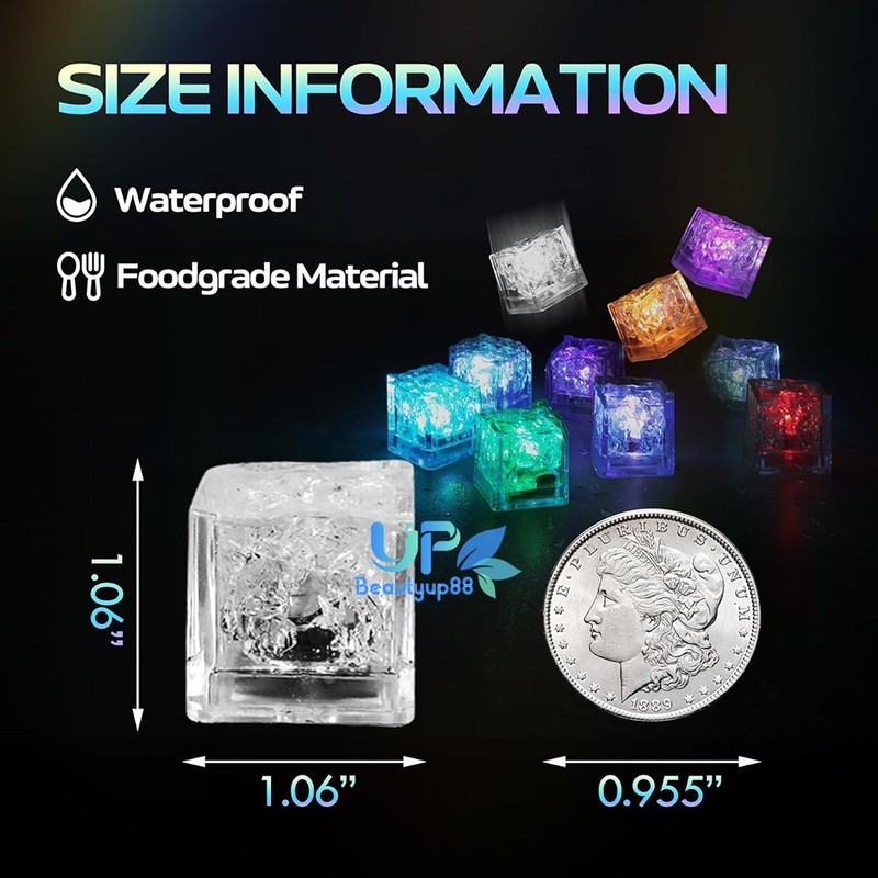 Lots Light Up Ice Cubes for Drinks Multi-Color LED Ice Cubes Waterproof BPA Free gallery