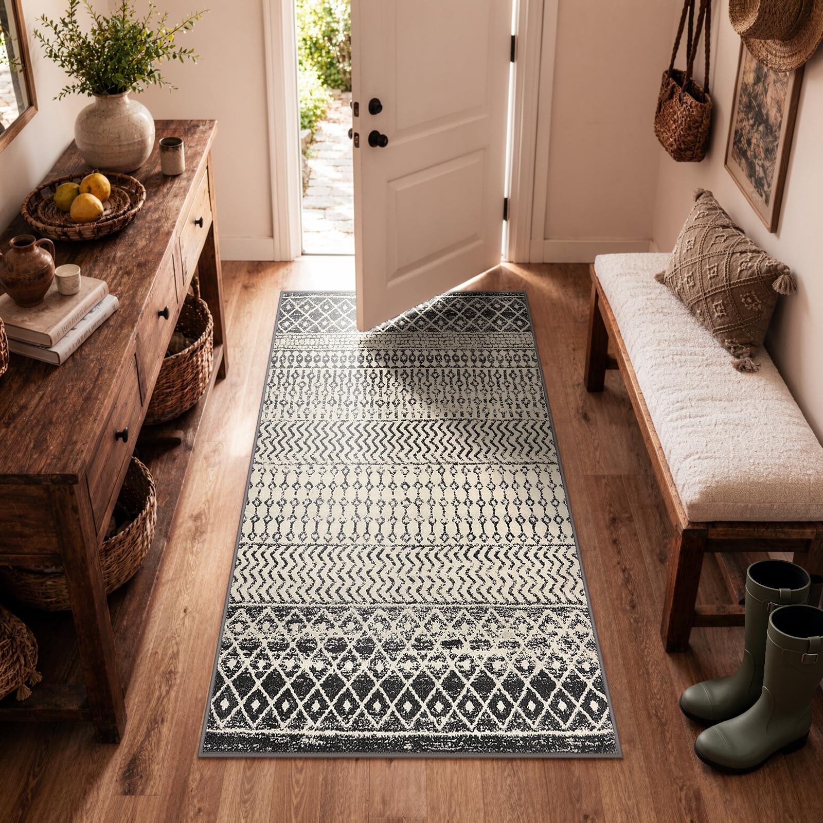 Black Moroccan Washable Rug Ultra Soft Non Slip Distressed Low Pile 3x5 Foot gallery