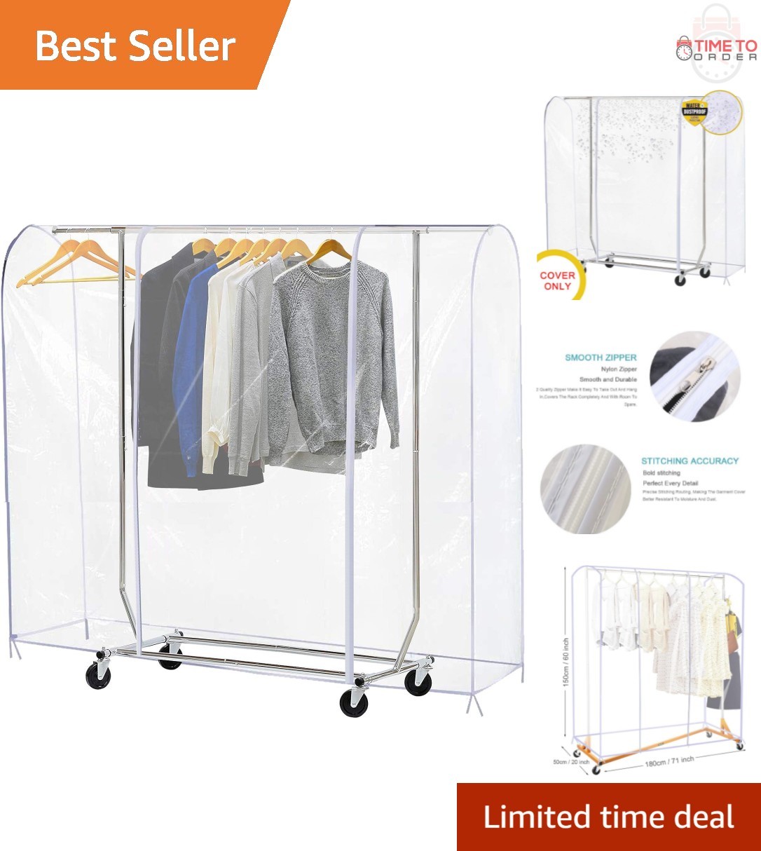 Clear Garment Rack Cover Waterproof Dustproof Clothes Storage with Zippers gallery