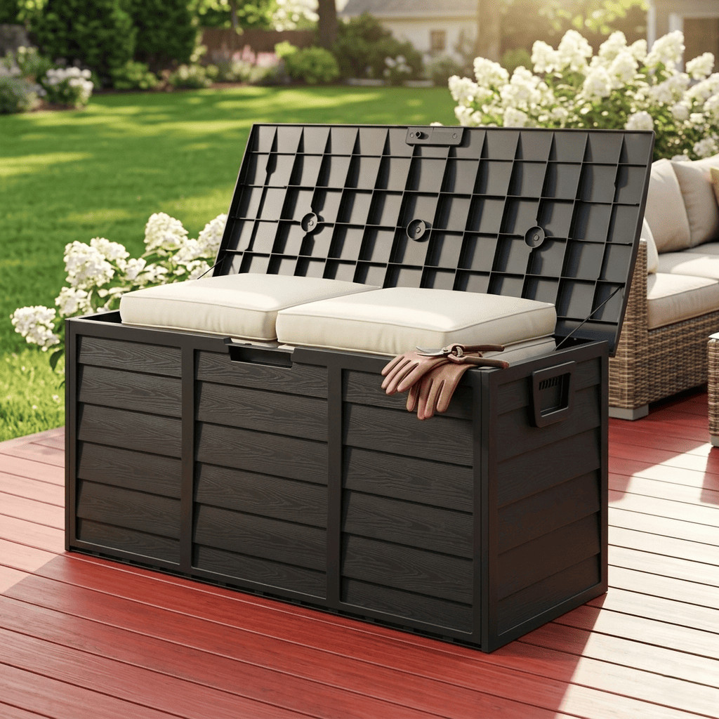 75Gal Outdoor Storage Deck Box Resin Garden Chest Lockable Patio Tool Cushion Bk gallery