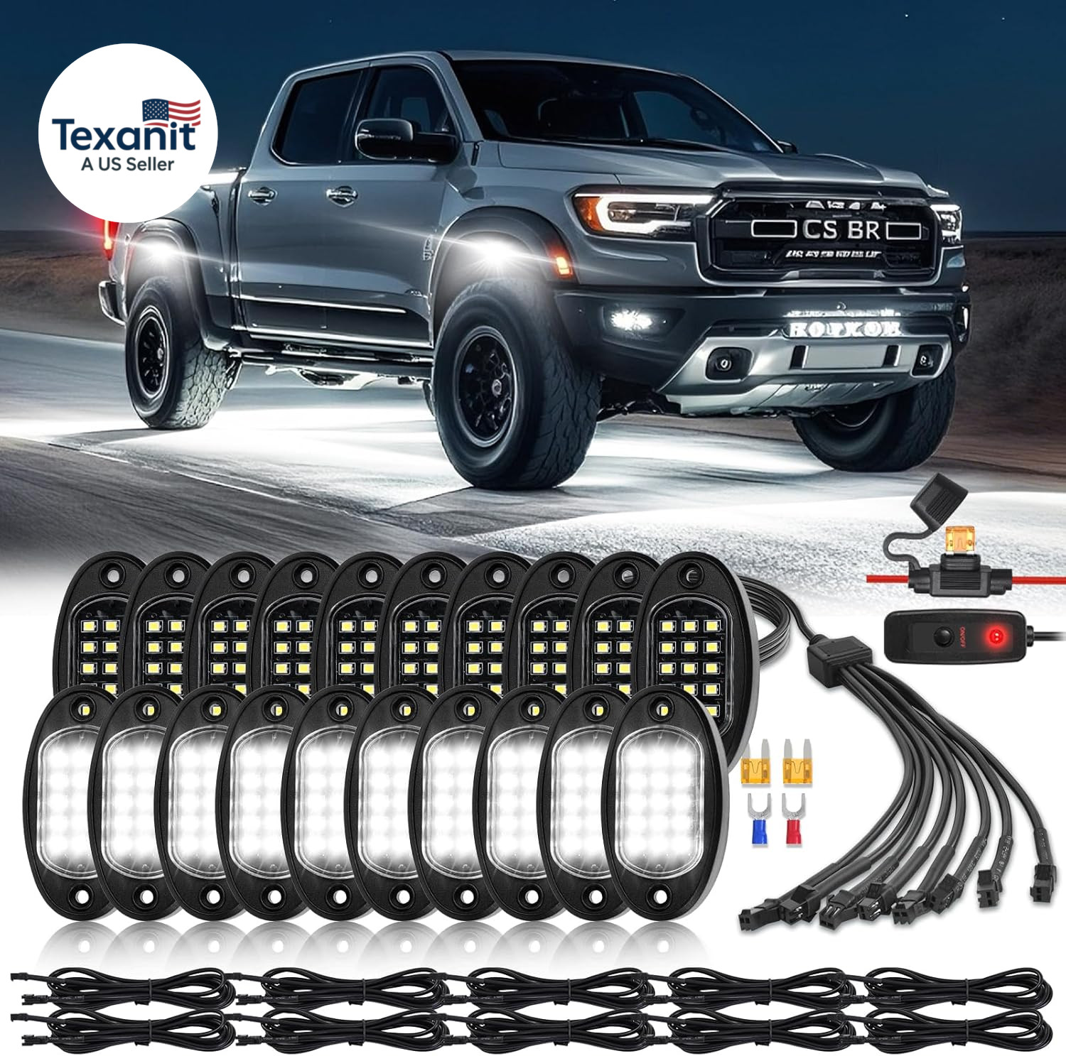 20 Pods Pure White LED Rock Lights with Extension Wires, IP67 Waterproof 6500K S gallery