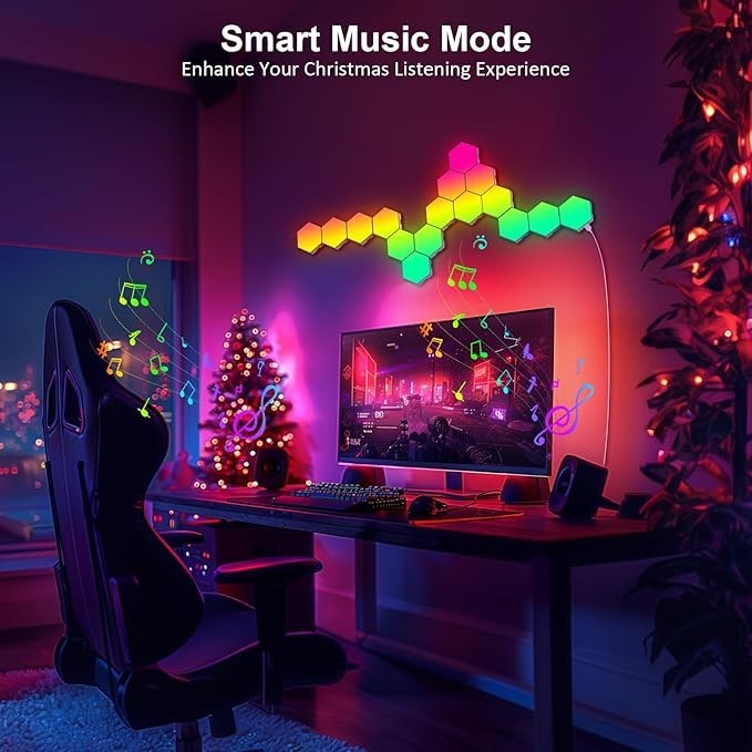 8 pc LED Hexagon Light Wall Panels Smart Sync RGB Remote+App+Wired Music Gaming gallery