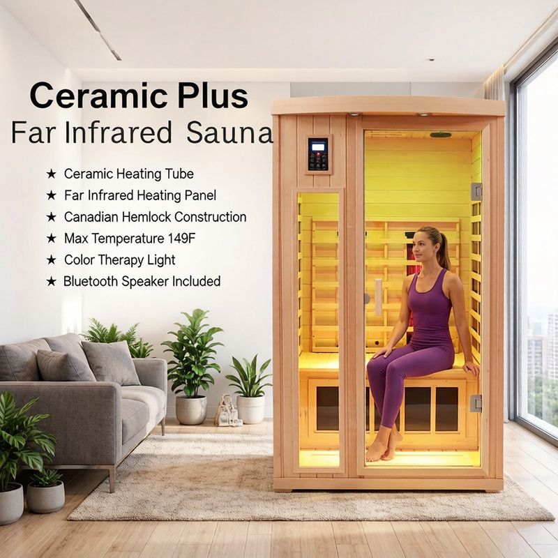 Far Infrared Sauna plus Ceramic Heating Tube Max 149F Hemlock for 2Person 1760W gallery