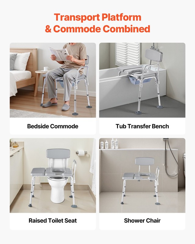 Bedside Commode Chair, 500 lbs Weight Capacity, 4-in-1 Portable Toilet and Raise gallery