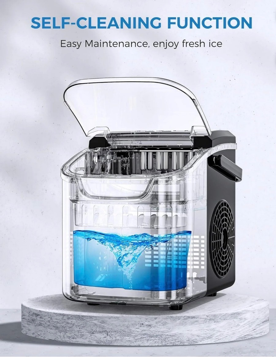 Simzlife 26 lbs/24H Countertop Ice Maker Machine, 9 Bullet-Shaped Ice in 6 Min, gallery