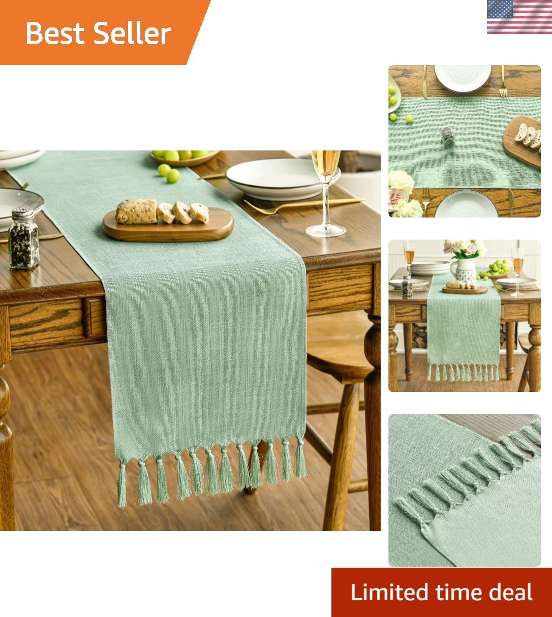 Farmhouse Style Sage Green Table Runner - 13x48 Inch, Machine Washable Design gallery