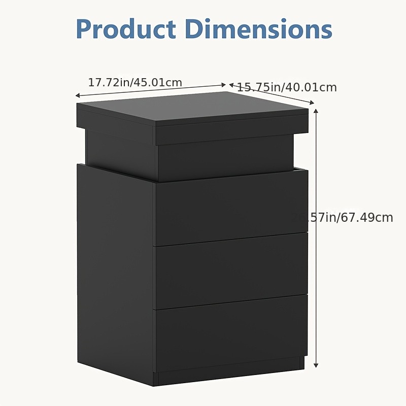 3 Drawer Nightstand with Charging Station and LED Lights gallery