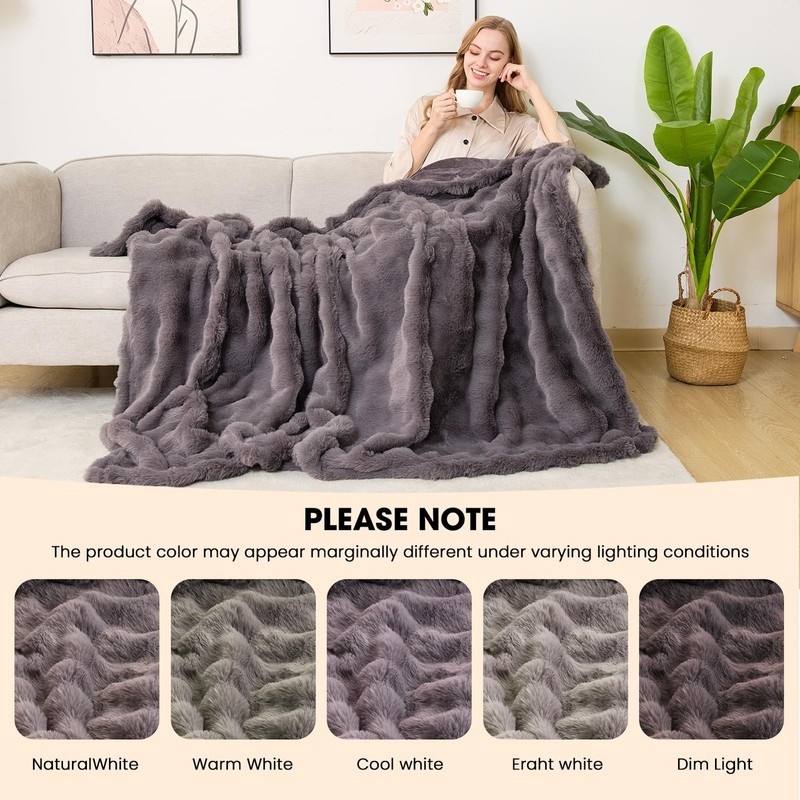 Fotgear Heated Blanket Electric Throw - Soft Cozy Twin (59 x 79 inch), Gray gallery
