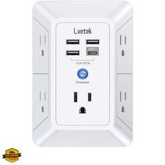 5 Outlet Extender Multi Plug Wall Outlets with 4 USB Charging Ports 1 USB C O…