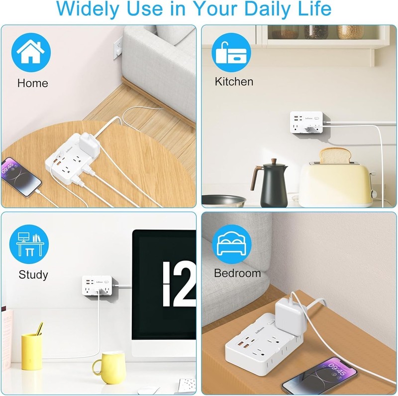 Flat Plug Power Strip Surge Protector, 5Ft Ultra Thin Extension Cord with 4 USB gallery