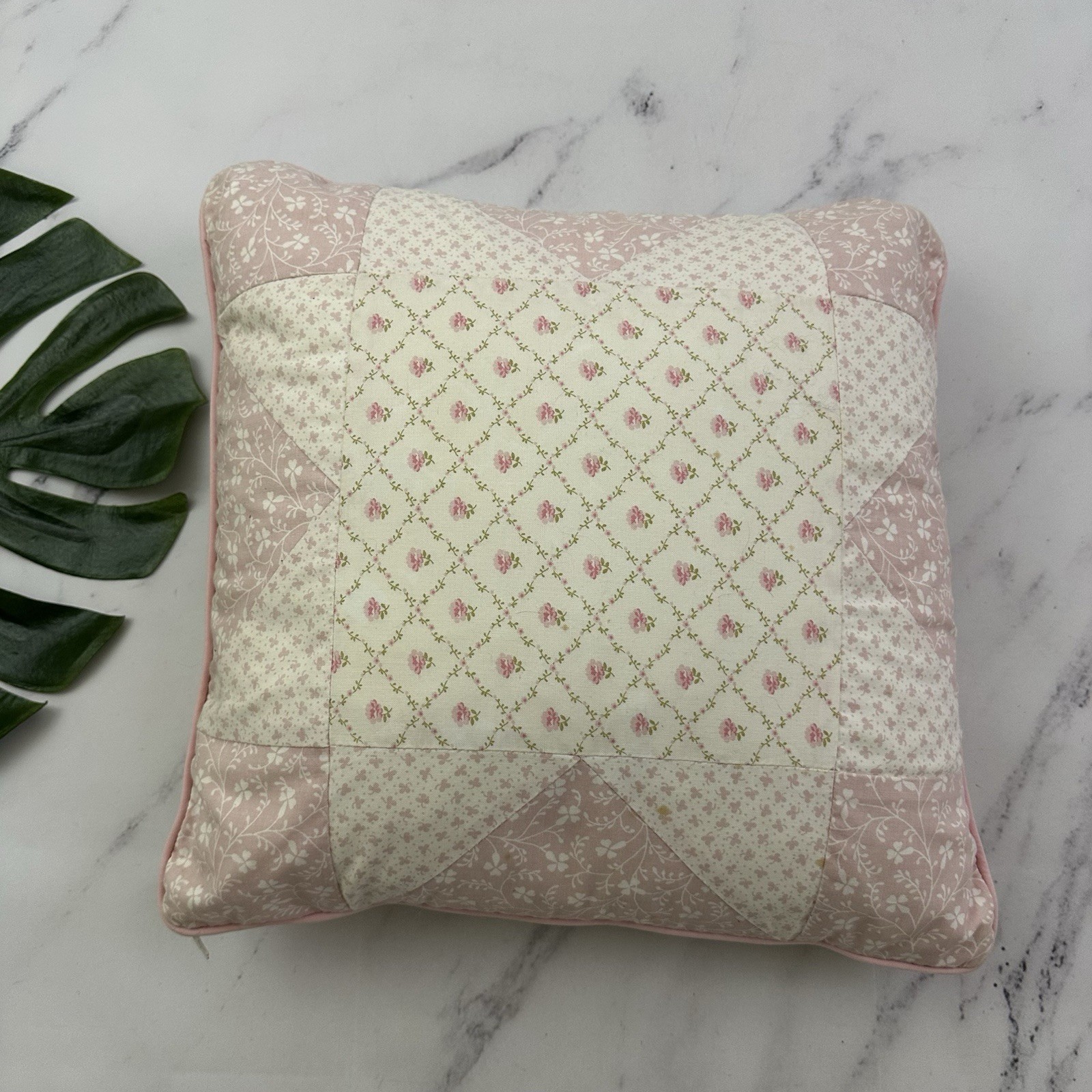 Laura Ashley Vintage Y2k Throw Pillow Pink White Patchwork Floral Down Insert gallery