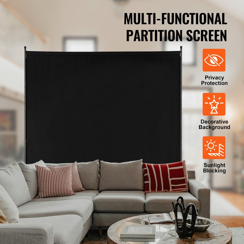 6FT Room Divider Single Panel Fabric Room Screen for Office Bedroom Black gallery