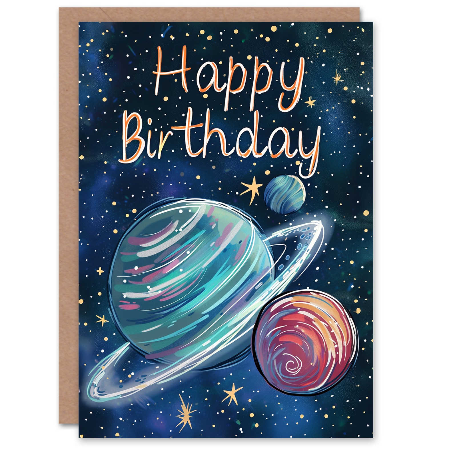 Birthday Card Saturn Space Planets Painting Simple For Child Kids Greeting Card gallery