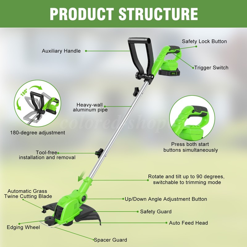 Electric Cordless Grass String Trimmer Lawn Edger Weed Wacker Cutter & 2 Battery gallery