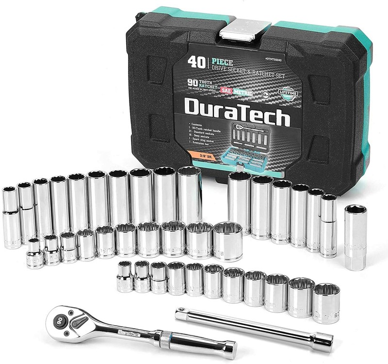DURATECH 3/8"Drive Socket Set SAE And Metric Socket Ratchet Handle Extension Bar gallery