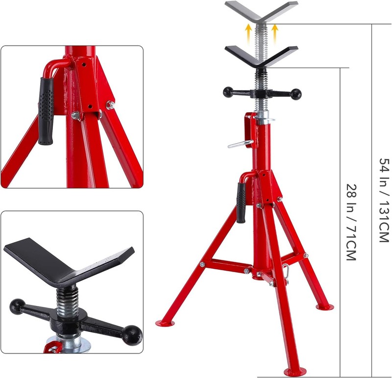 V Head Pipe Jack Stand 28-52in Adjustable Height 2500Lbs Load 1/8"-12" Pipe gallery