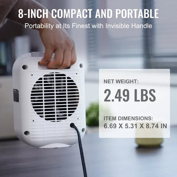 VEVOR Portable Electric Space Heater With Thermostat, 1000W 1500W 2-Level Adjust gallery