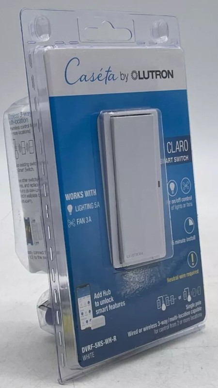 🆕 Lutron CLARO Smart Switch for Caseta, Lighting 5A/ Fan 3A (DVRF-5NS-WH-R) 🆕 gallery