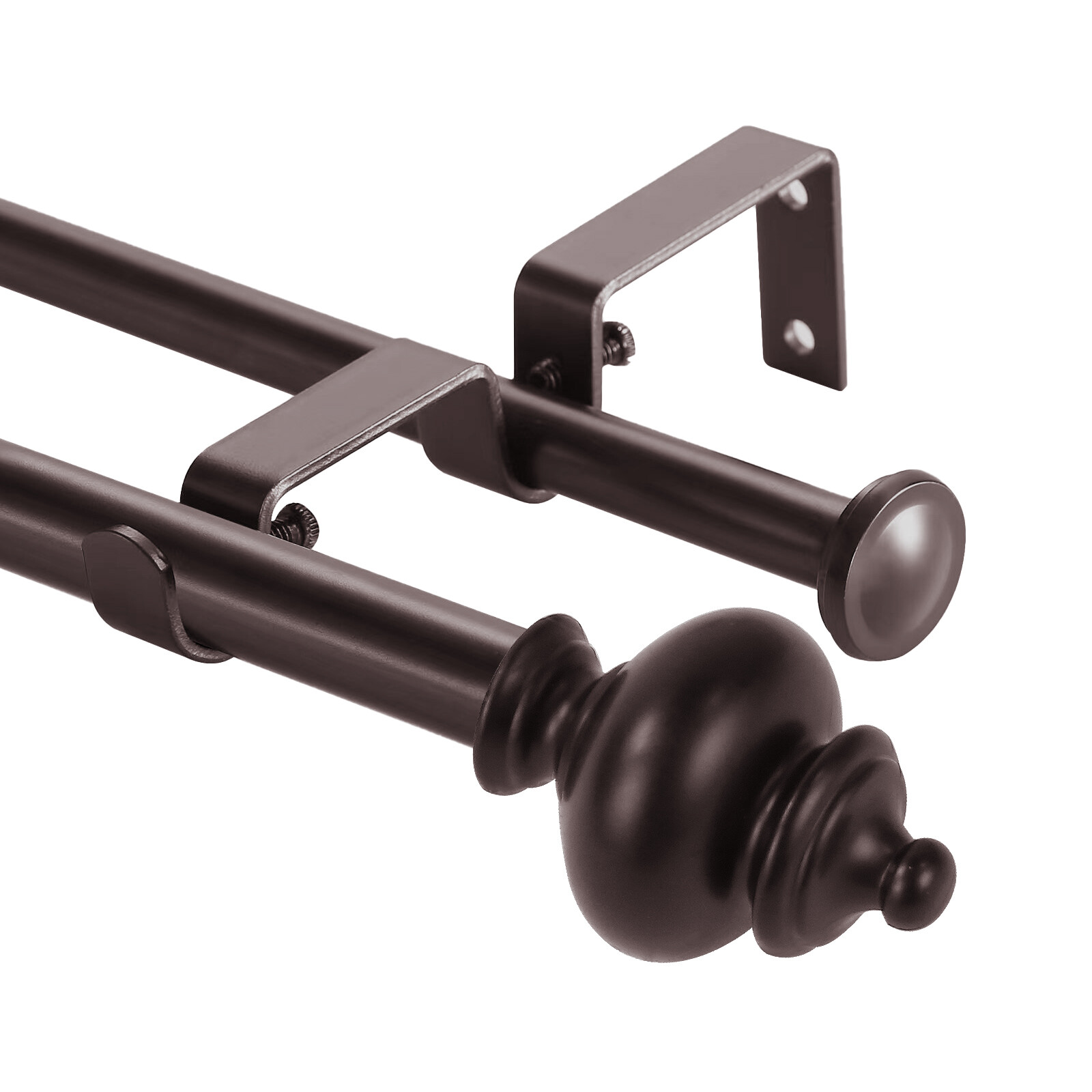 5/8" Round Urn Adjustable Double Drapery Curtain Rod, 28"-48"/48"-84",84"-120" gallery