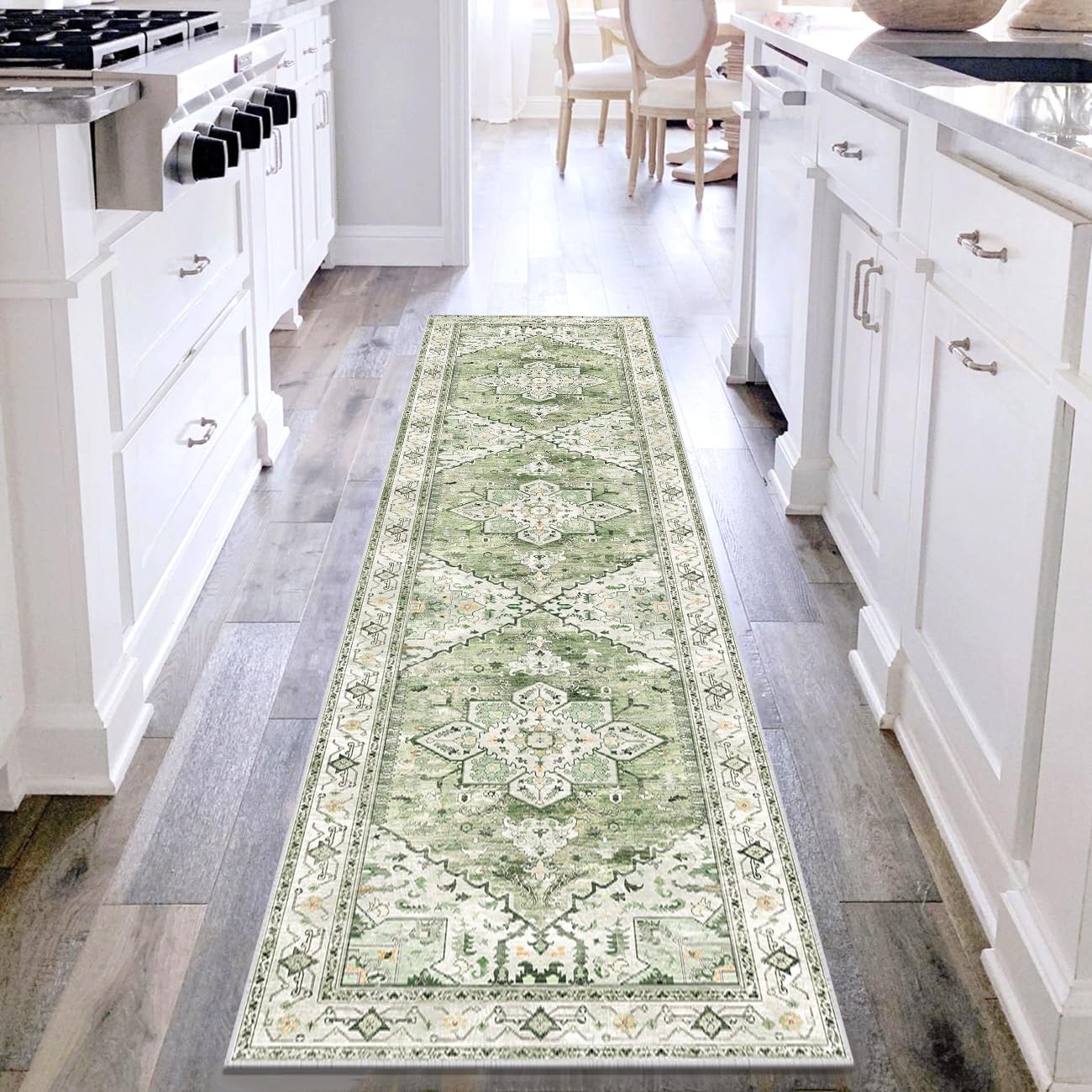 Yamaziot Washable Runner Rug, 2x8 Non-Slip Boho Vintage 2' x 8', Sage Green gallery