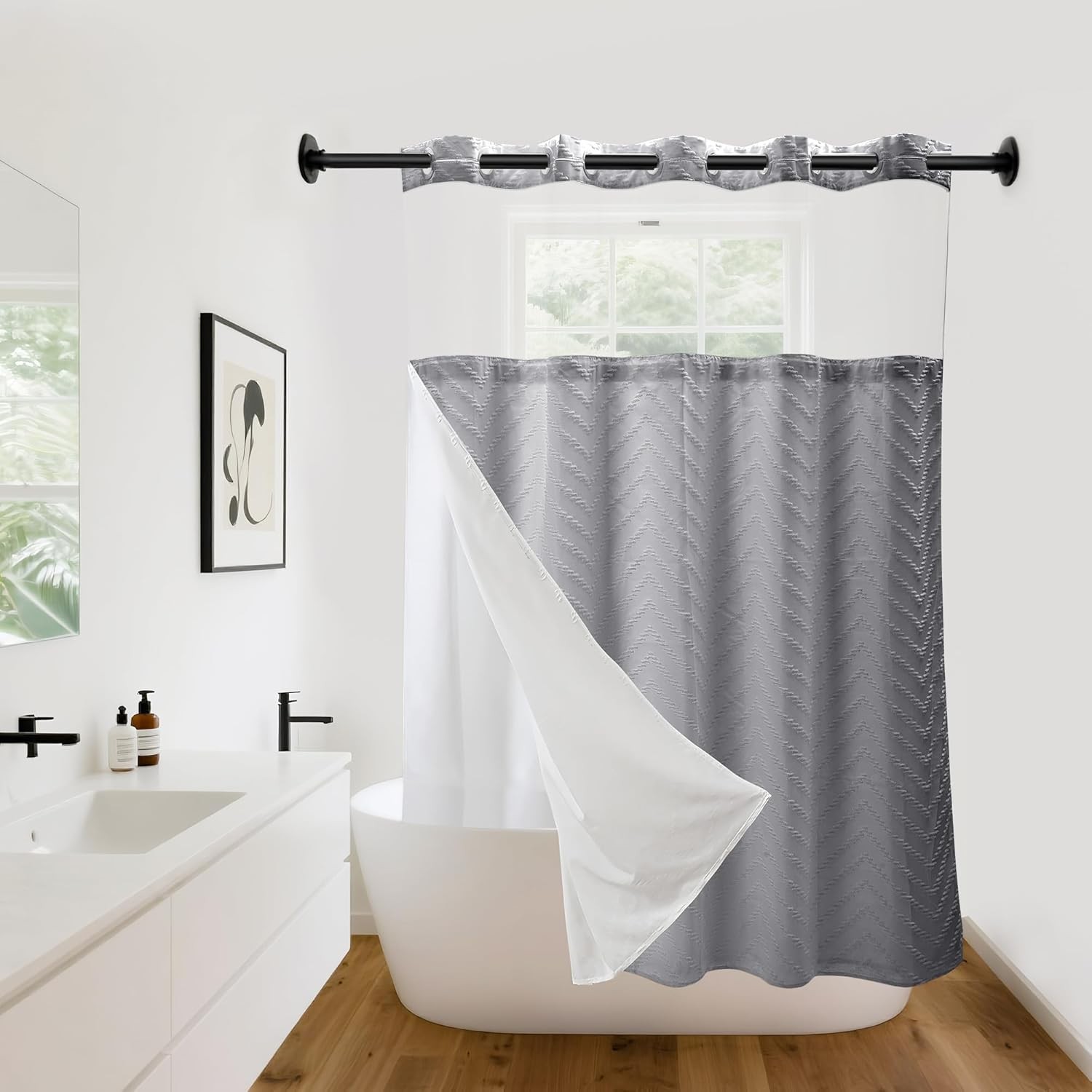 Hookless Shower Curtain with Snap in Liner 71" x 74" Double-Layer Waterproof gallery