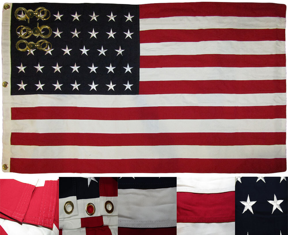 3x5 Embroidered Sewn 34 Star Linear Great Union USA 100% Cotton Flag 3'x5' Clips gallery