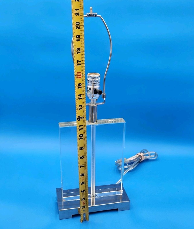Modern Crystal Glass & Chrome Rectangle Shape Base Table Lamp 21" + Harp Working gallery