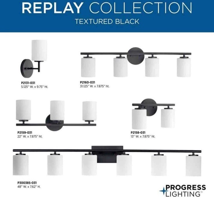 Progress Lighting 13 in. 2-Light Black Etched Glass Bathroom Vanity Light gallery