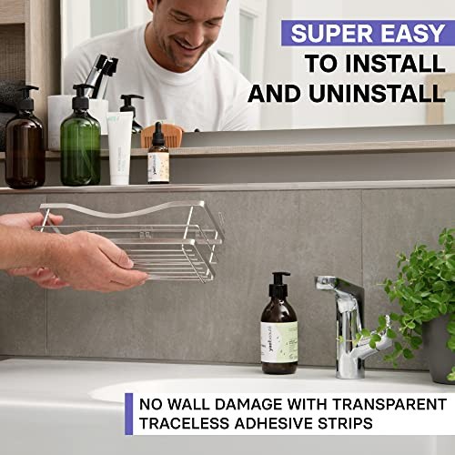 KINCMAX Premium Shower Caddy - Self Adhesive Shower Organizer w/ 4 Hooks, Drill- gallery