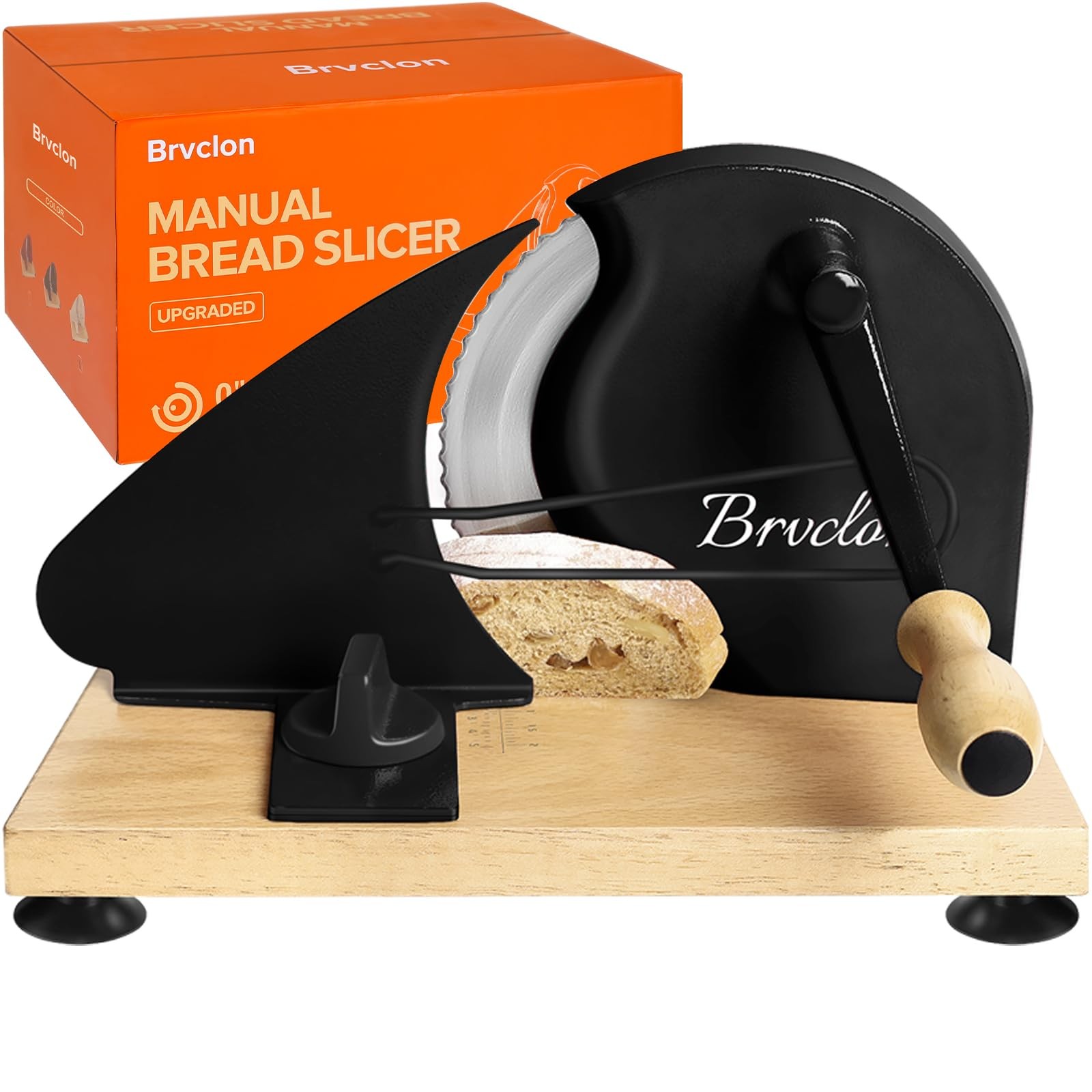 Manual Bread Slicer Adjustable Thickness, Hand Crank, Wood Base gallery