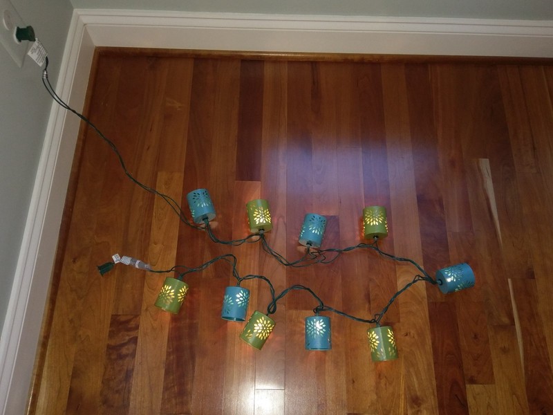 Teal Green Blue String Light Set Strand 10 Metal Cylinder Can Die Cut Out Flower gallery