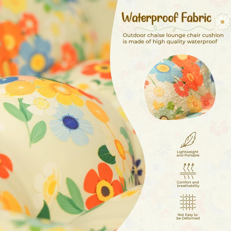 Outdoor Memory Foam Lounge Chair Cushion 75x23x5in Waterproof Daisy gallery