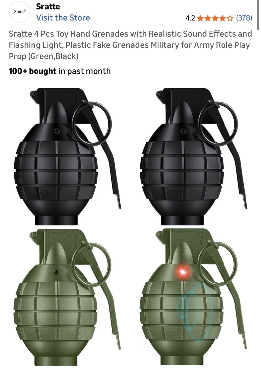 Sratte 4 Pcs Toy Hand Grenades with Realistic Sound Effects and Flashing Light, gallery