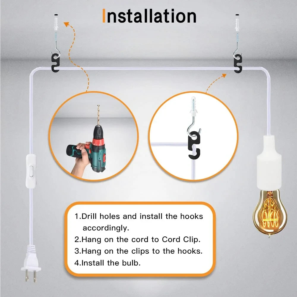 15ft Pendant Light Cord Hanging Socket On/Off Switch E27 Base, White gallery