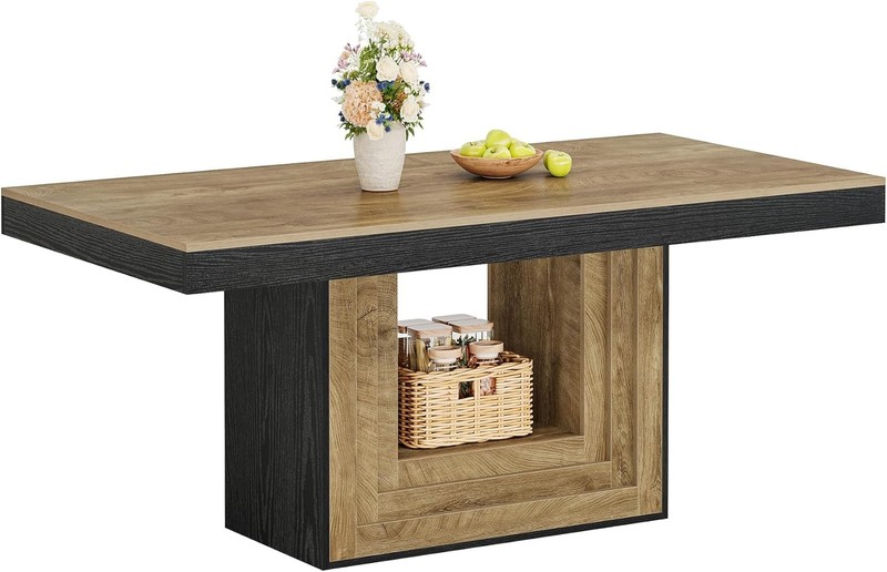 63 Inch Rectangular Dining Table Farmhouse Wooden Kitchen Table for 4-6 People gallery