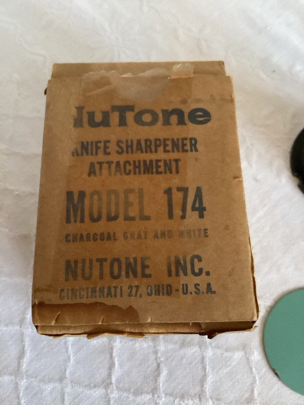 VINTAGE NuTone KNIFE SHARPENER ATTACHMENT MODEL 174 EXTRA BLADE USA MADE gallery