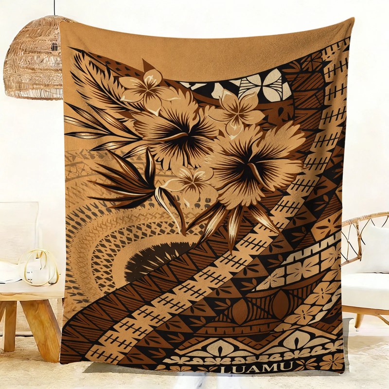 Polynesian Floral Pattern Flannel Blanket Soft Cozy Tapestry Napping Travel Use gallery