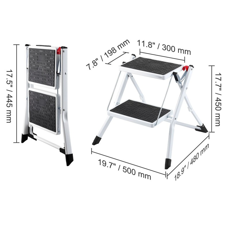Step Ladder 2-Step 330lbs Capacity, Ergonomic Folding Steel Step Stool gallery