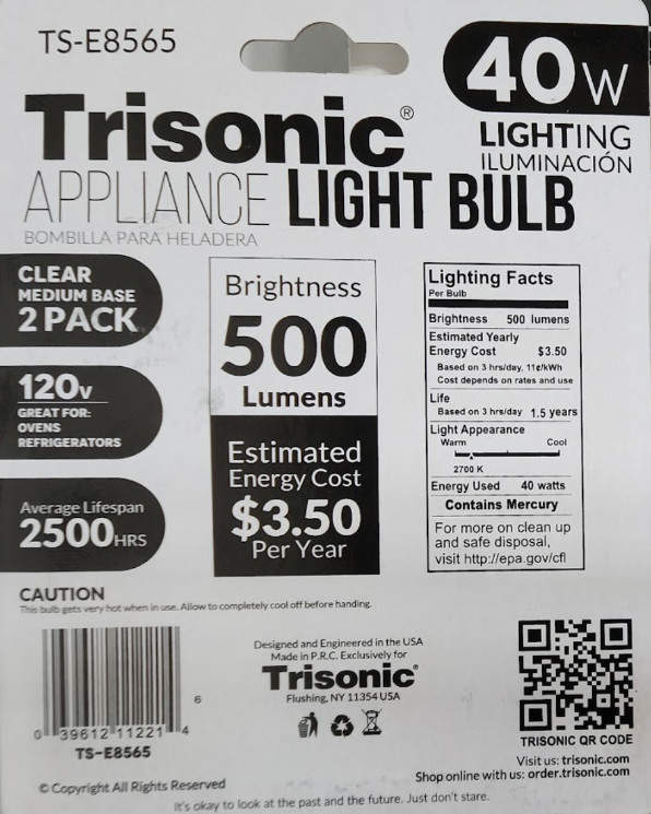 40W Appliance Light Bulb 2 Pack Clear A15 E26 Medium Base 120V Oven Fridge gallery