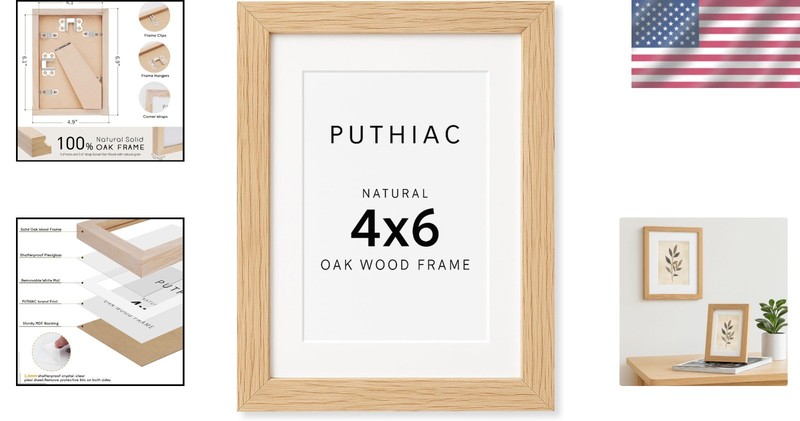 Versatile Solid Oak Picture Frame Holds 3x5 & 4x6, Easy to Hang or Stand - Beige gallery