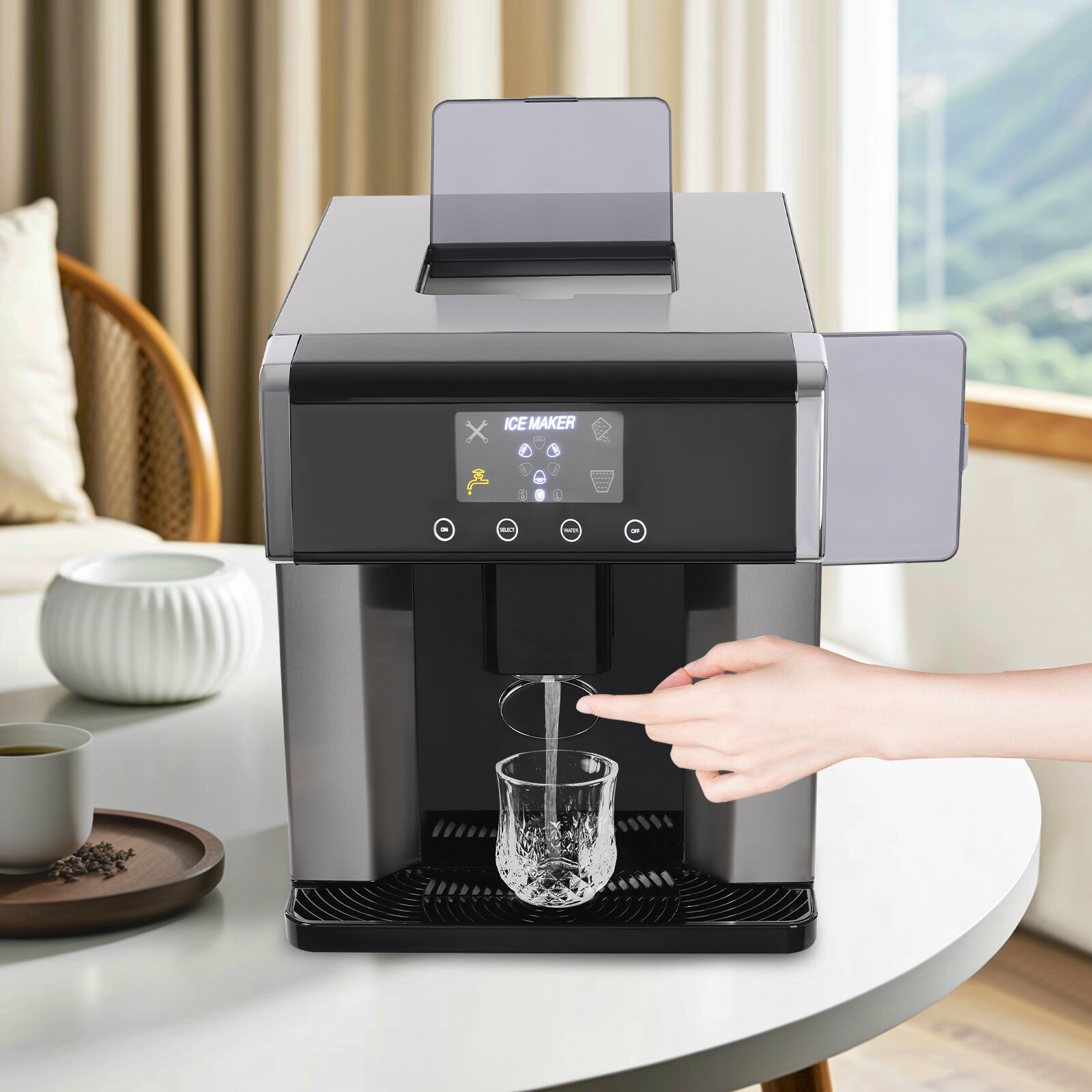 Countertop Ice Maker Dispenser 2-in-1 Ice Water Maker Electric LCD 22-33lbs/24hr gallery